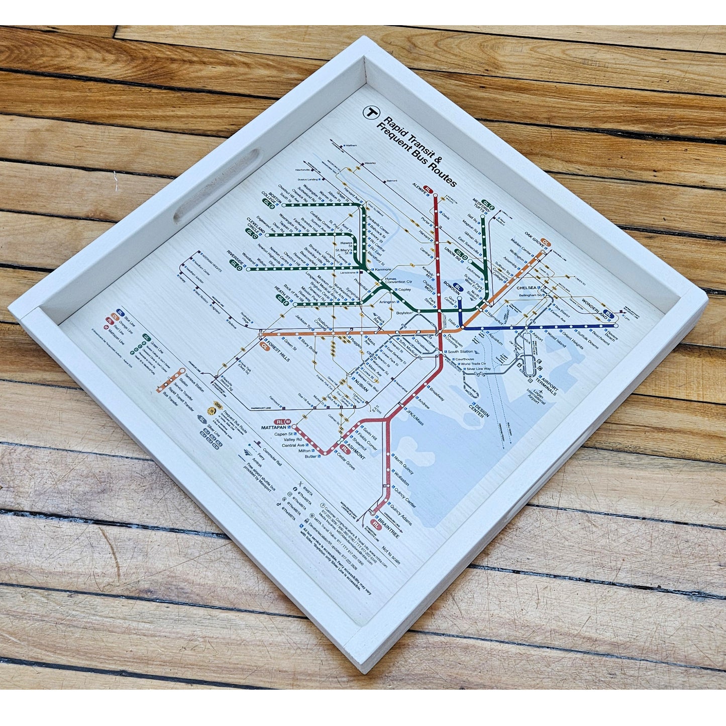 Boston MBTA Map Wood Tray (17"x17")