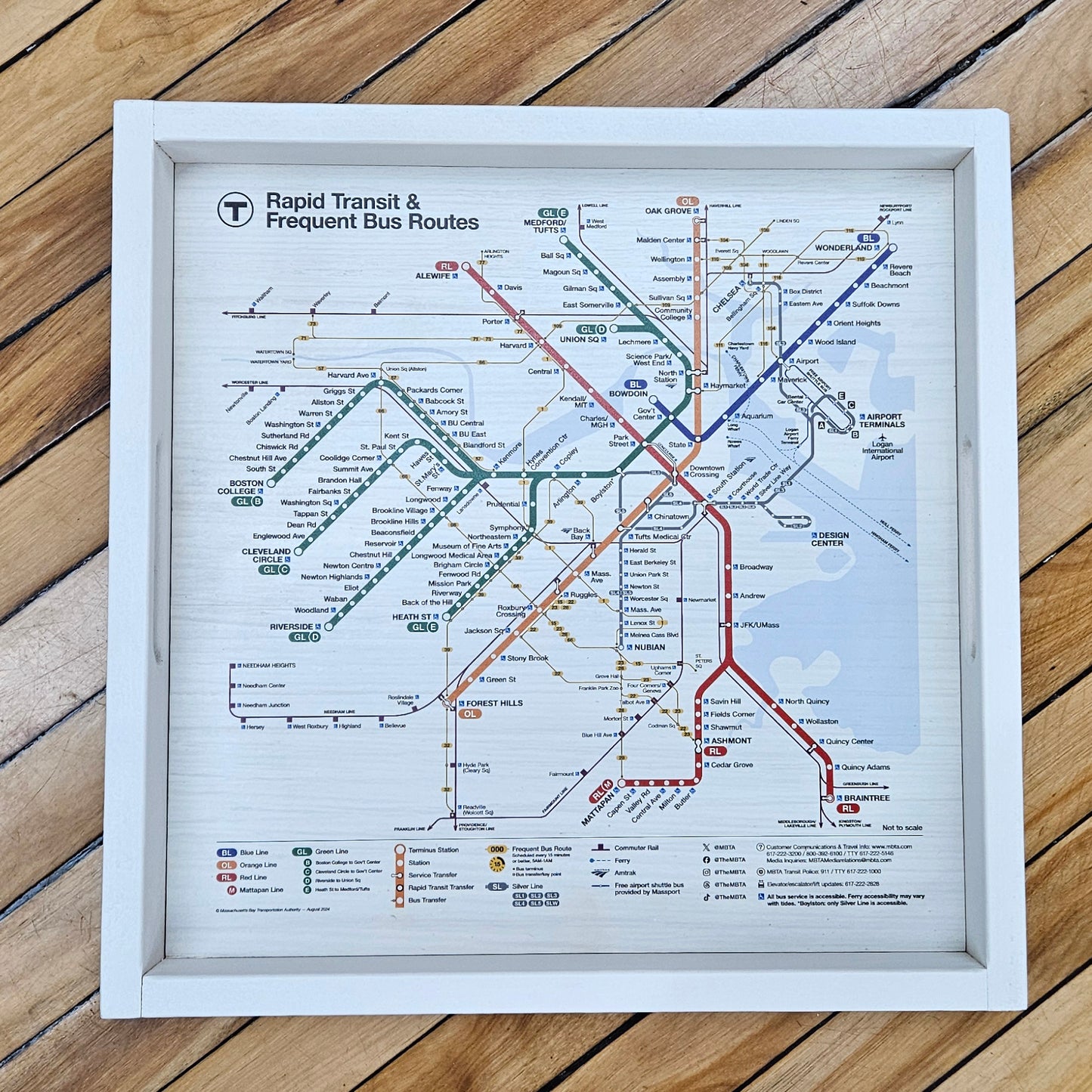 Boston MBTA Map Wood Tray (17"x17")