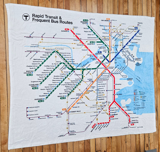 Boston MBTA Rapid Transit Map Plush Blanket (2025)