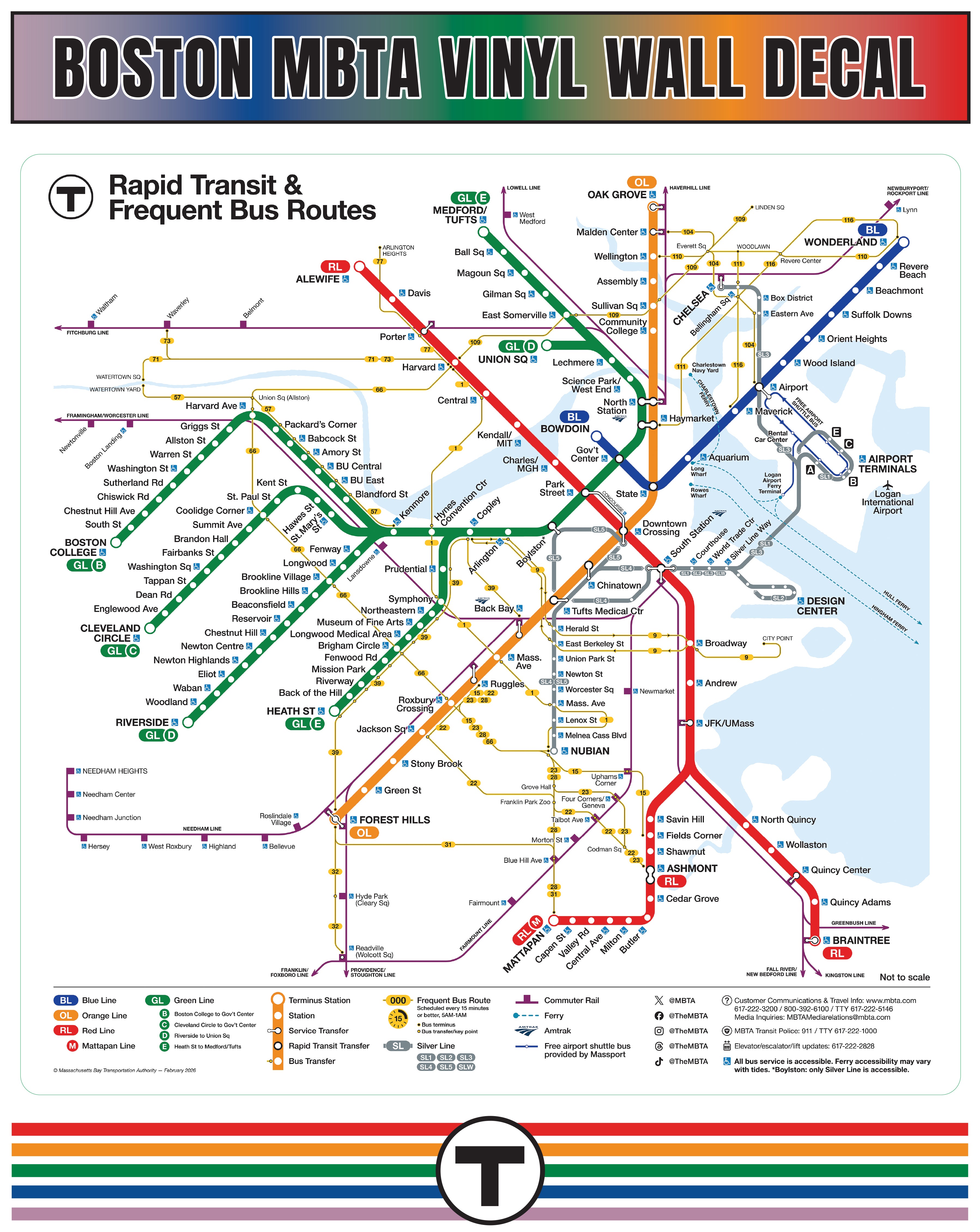 Mbbta Map Boston MBTA Rapid Transit Map Adhesive Vinyl Wall Decal – MBTAgifts