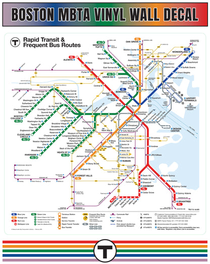 Boston MBTA Rapid Transit Map Adhesive Vinyl Wall Decal