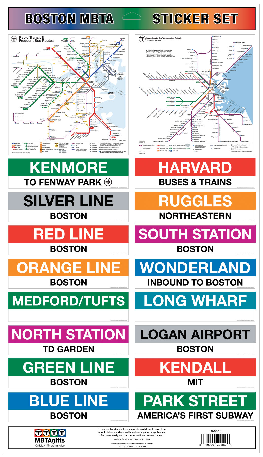 Boston MBTA Maps and Station Signs Sticker Set