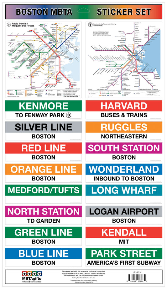 Boston MBTA Maps and Station Signs Sticker Set