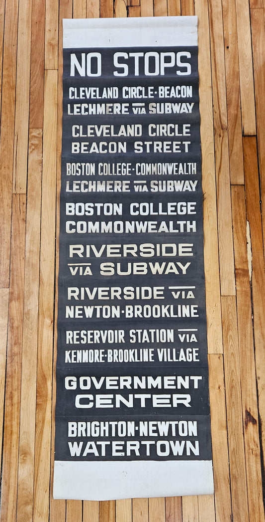 Boston MTA Rollsign Curtain Mid-20th Century: Boston, Cambridge, Newton, Watertown Stops