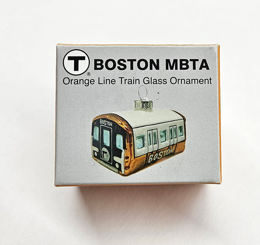 Boston MBTA Orange Line Subway Car Glass Ornament