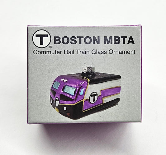 Boston MBTA Commuter Rail Locomotive Glass Ornament