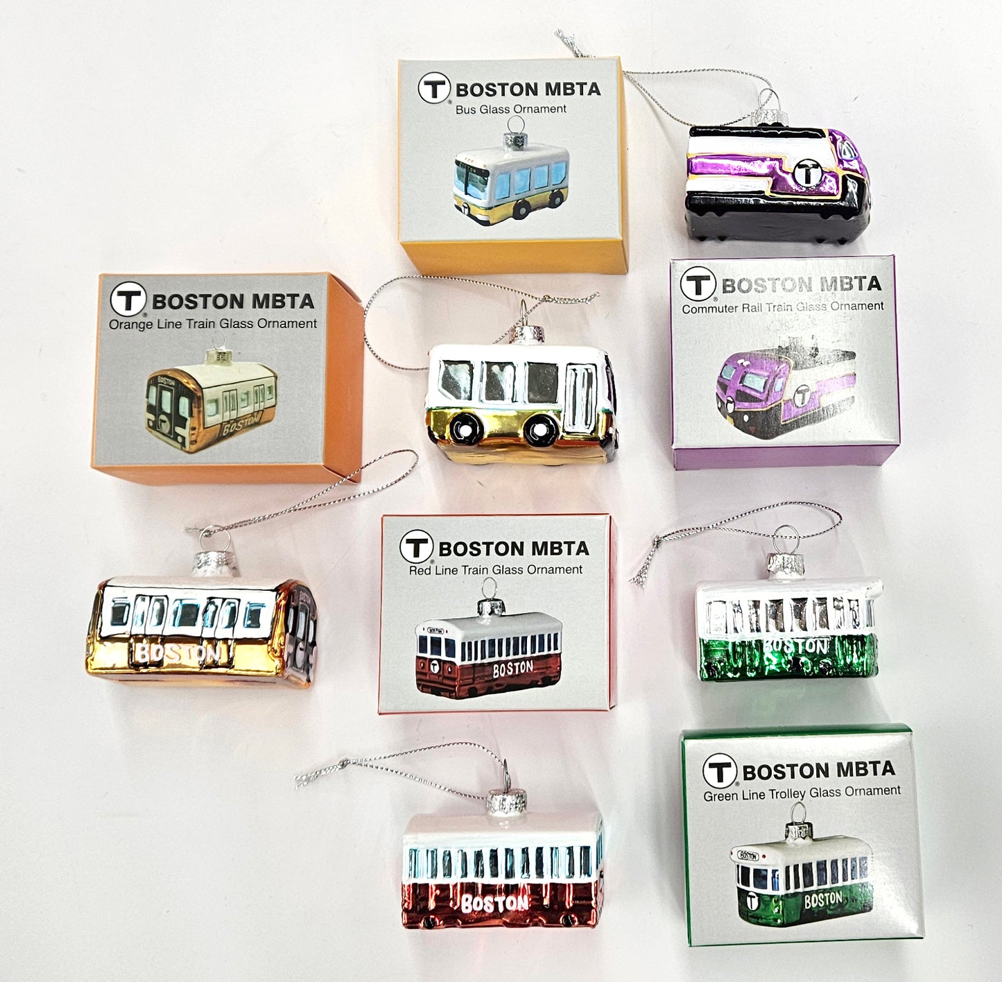 Boston MBTA 5 Glass Ornaments Bundle (Save Over 15%)