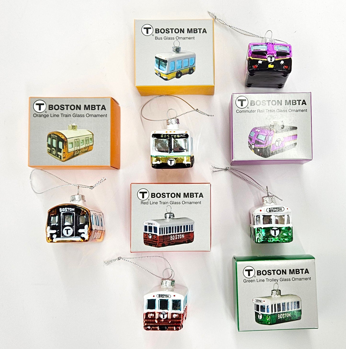 Boston MBTA 5 Glass Ornaments Bundle (Save Over 15%)