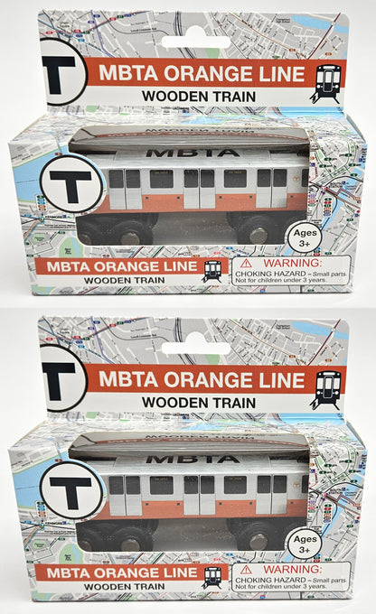 Boston MBTA Orange Line Wooden Toy Train (1400 1500-Series) Two Car Bundle (Save over 10%)