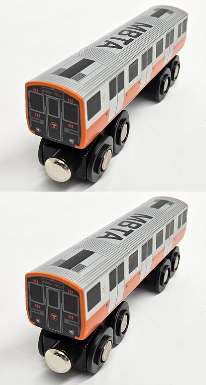 Boston MBTA Orange Line Wooden Toy Train (1400 1500-Series) Two Car Bundle (Save over 10%)