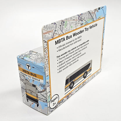Boston MBTA Wooden Toy Bus (XDE40) (Runs on Wooden Train Tracks)