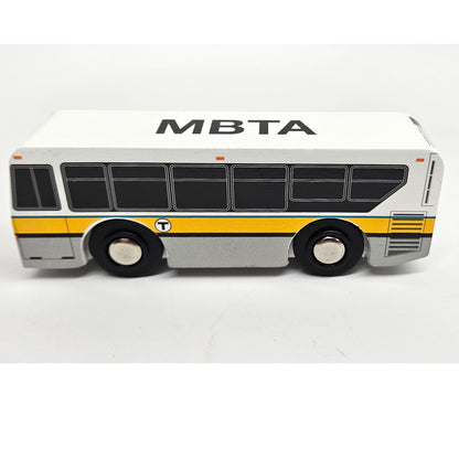 Boston MBTA Wooden Toy Bus (XDE40) (Runs on Wooden Train Tracks)