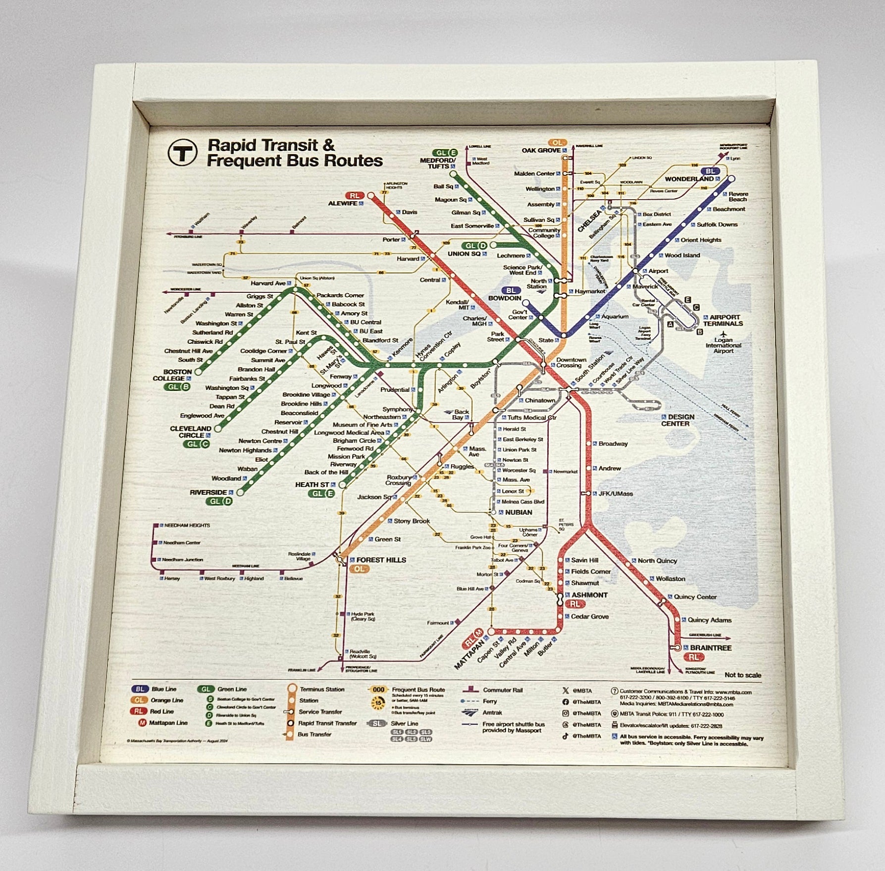 Mbta Vector Map Boston MBTA Map Wood Tray / Wall Art (13