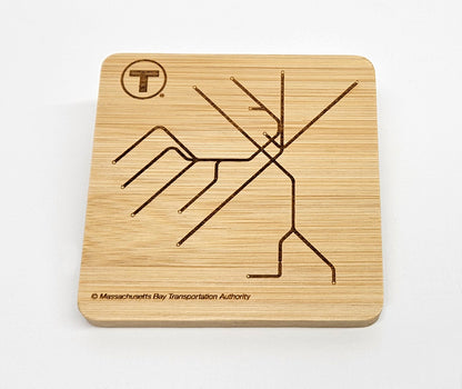 Boston MBTA Map Bamboo Coaster