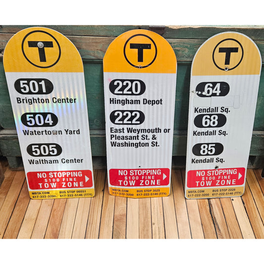 Decommissioned MBTA Bus Stop Signs: 64; 68; 85; 220; 222; 501; 504; 505