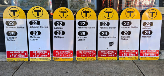 Decommissioned MBTA Bus Stop Signs: 22 Ashmont; 29 Mattapan