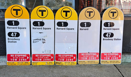Decommissioned MBTA Bus Stop Signs: 1 Harvard; 47 Broadway etc.