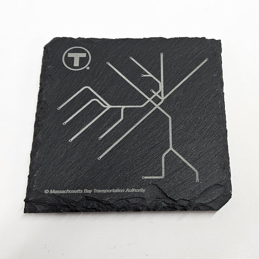 Boston MBTA T Logo and Map Slate Coaster