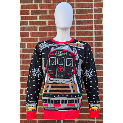 Boston MBTA Holiday Sweater 2026: Red Line Night Scenes - Features LED Lights! - PRE-ORDER NOW!