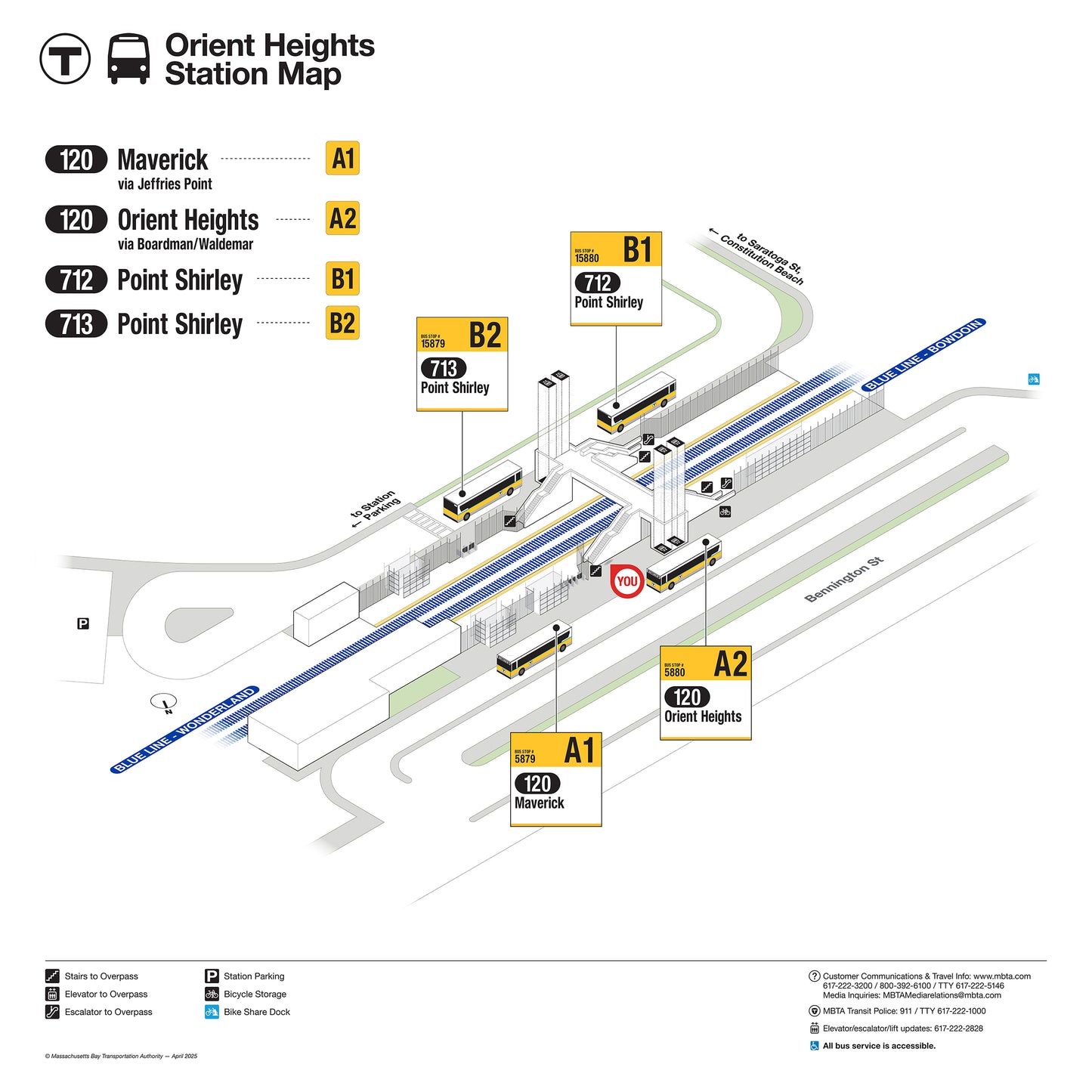 MBTA Orient Heights Station Map (April 2025): Bennington Street