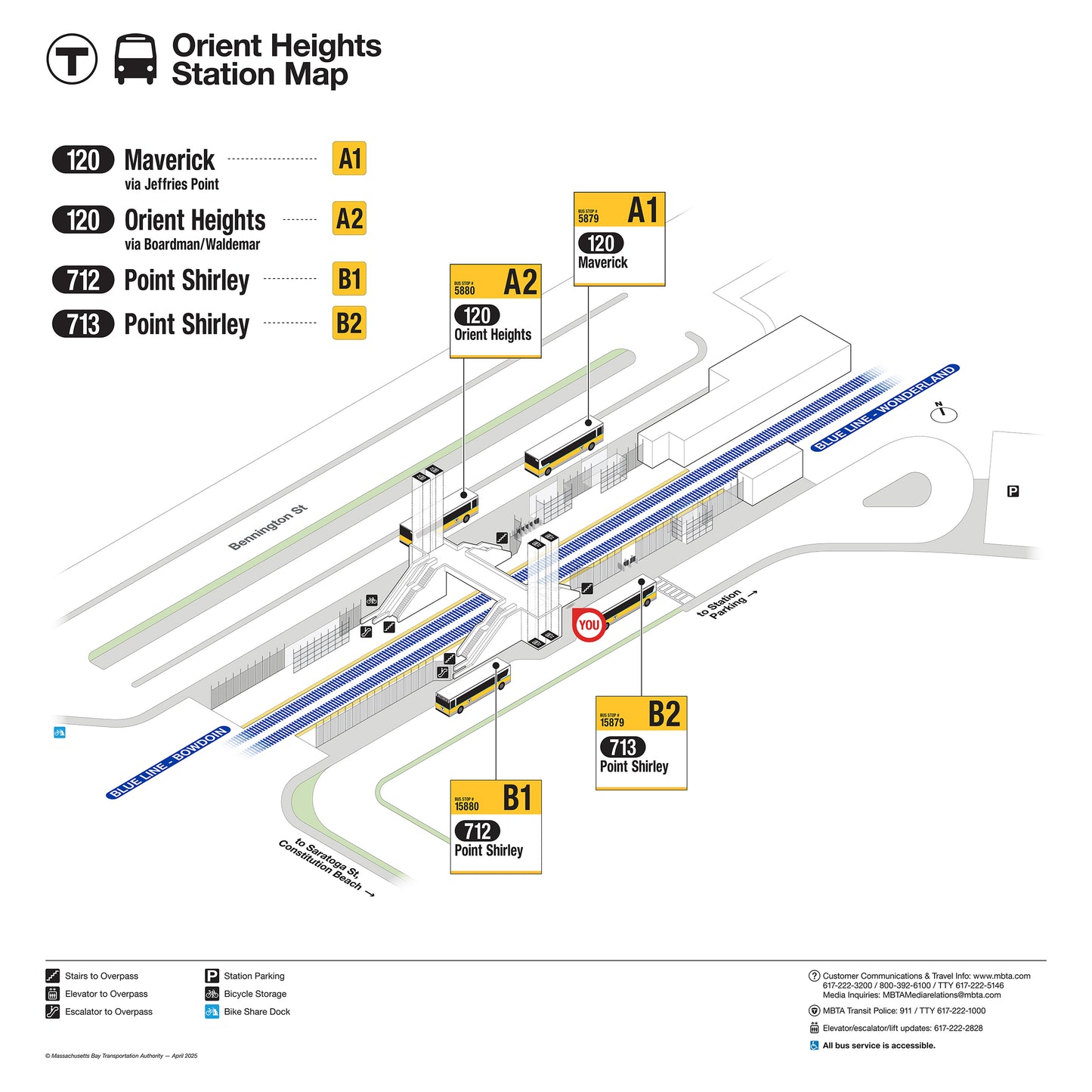 MBTA Orient Heights Station Map (April 2025): Saratoga Street