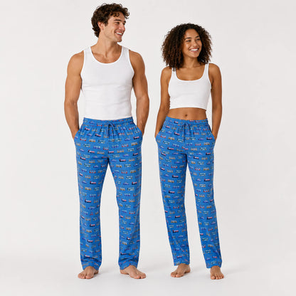 Boston MBTA Vehicle Pattern Blue Pajama Pants (ADULT)