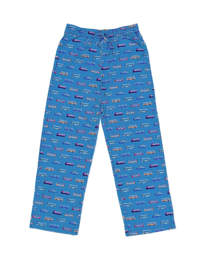Boston MBTA Vehicle Pattern Blue Pajama Pants (ADULT)