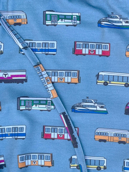 Boston MBTA Vehicle Pattern Blue Pajama Pants (ADULT)