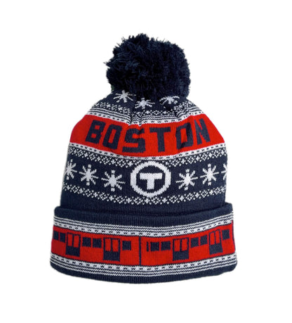 Boston MBTA Red Line Train Pom Pom Hat