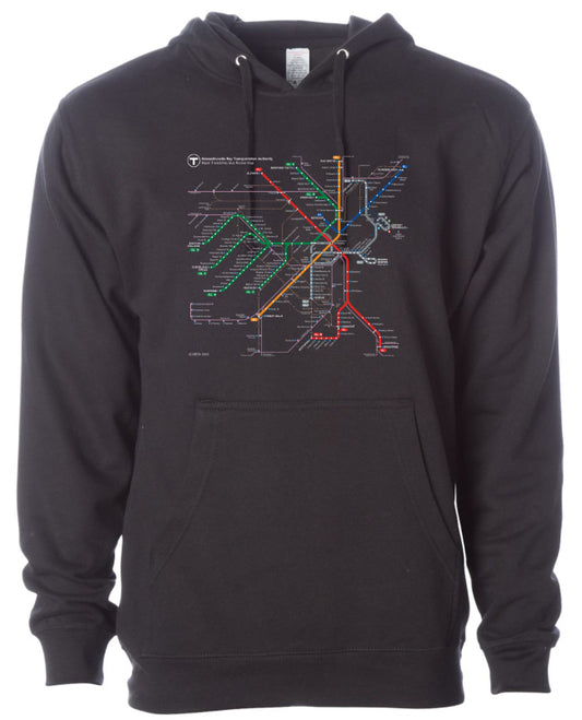 Boston MBTA Map on Black Hoodie (ADULT)