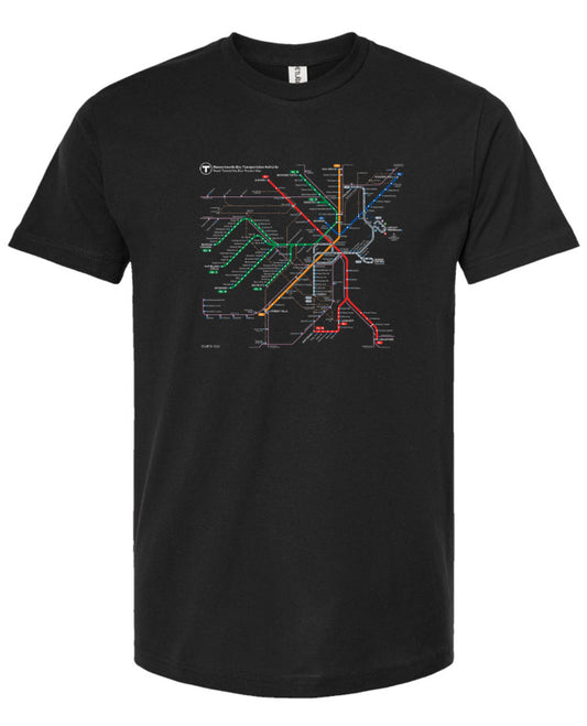 Boston MBTA Map on Black T-Shirt (ADULT UNISEX)