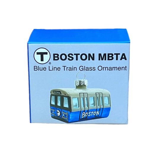 Boston MBTA Blue Line Subway Car Glass Ornament