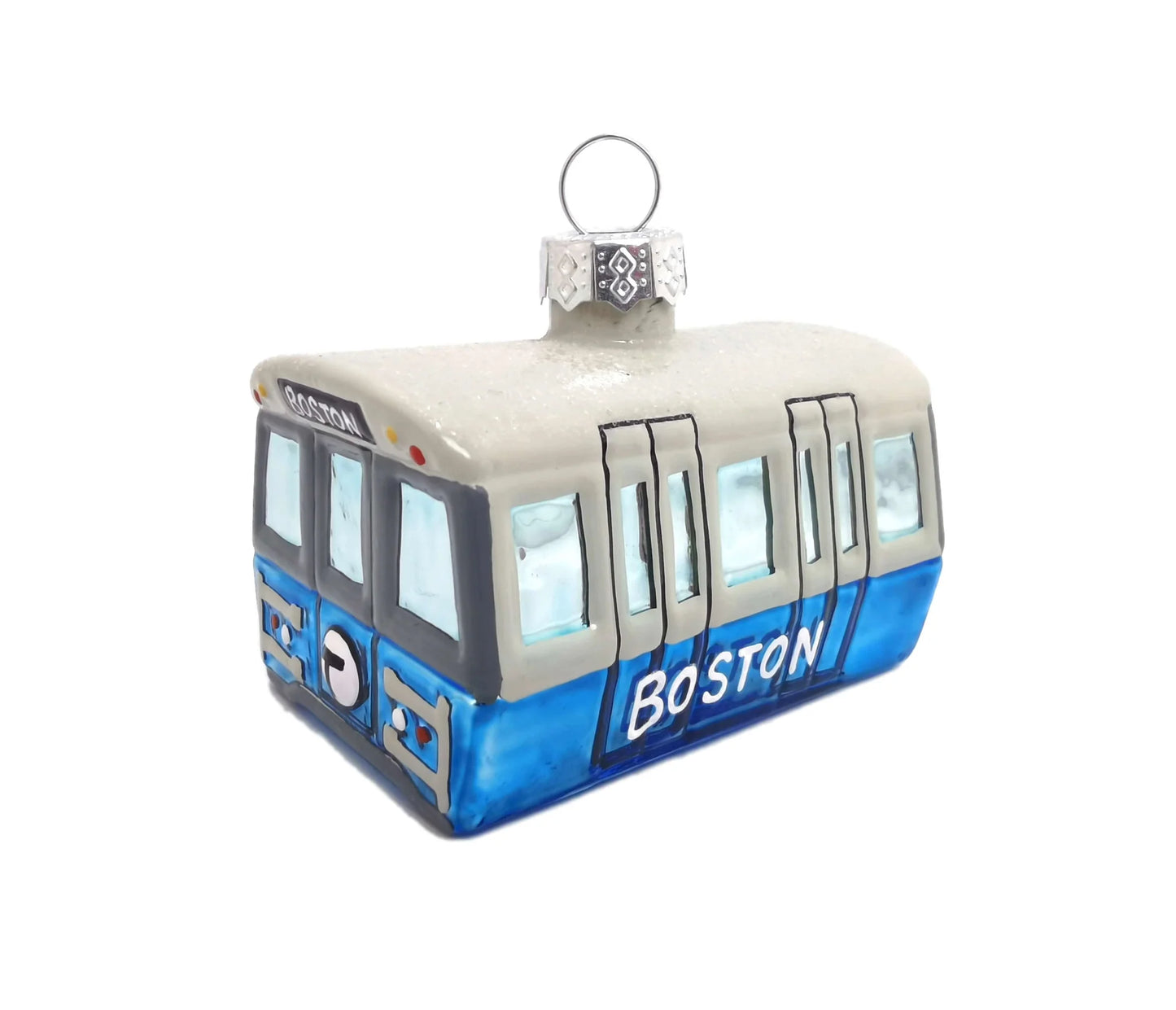 Boston MBTA Blue Line Subway Car Glass Ornament