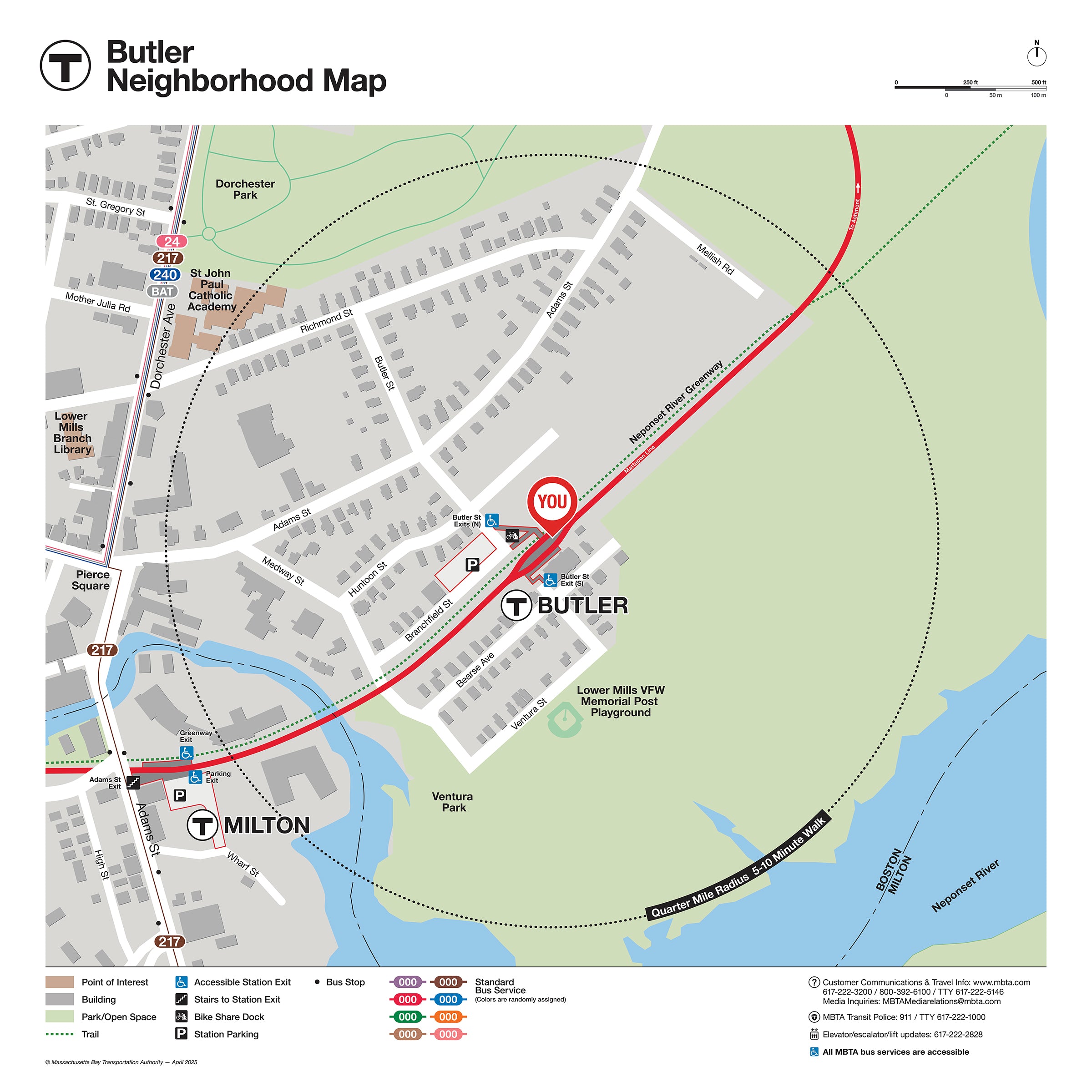 MBTA Butler Station Neighborhood Map (Apr. 2025) – MBTAgifts