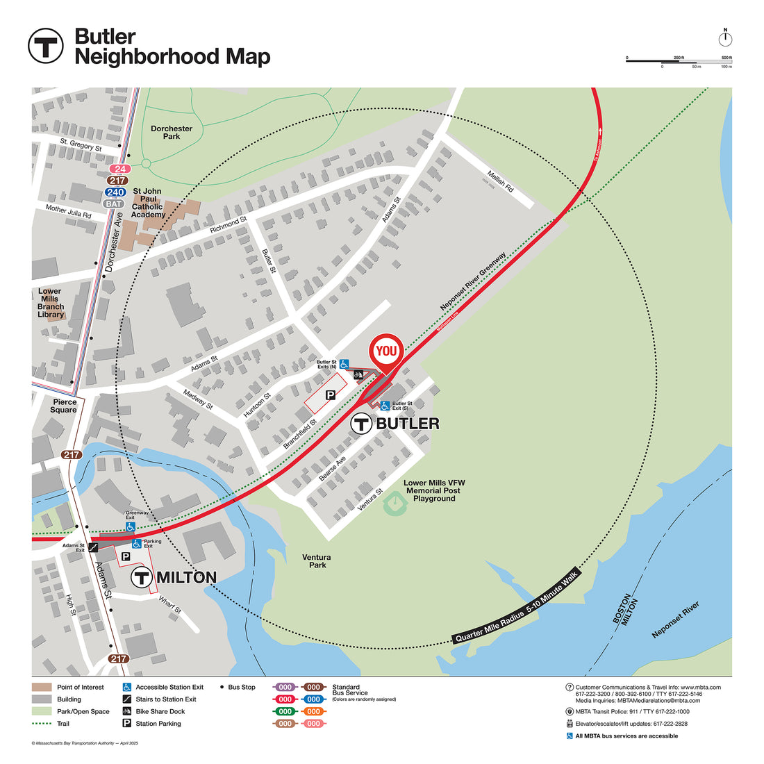 MBTA Butler Station Neighborhood Map (Apr. 2025) – MBTAgifts