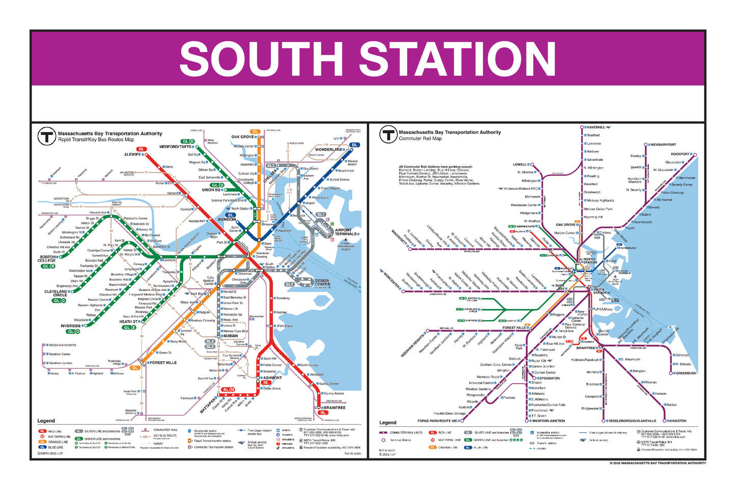 MBTA Commuter Rail Station Panel Prints SOUTH STATION DESTINATIONS (18"x24")