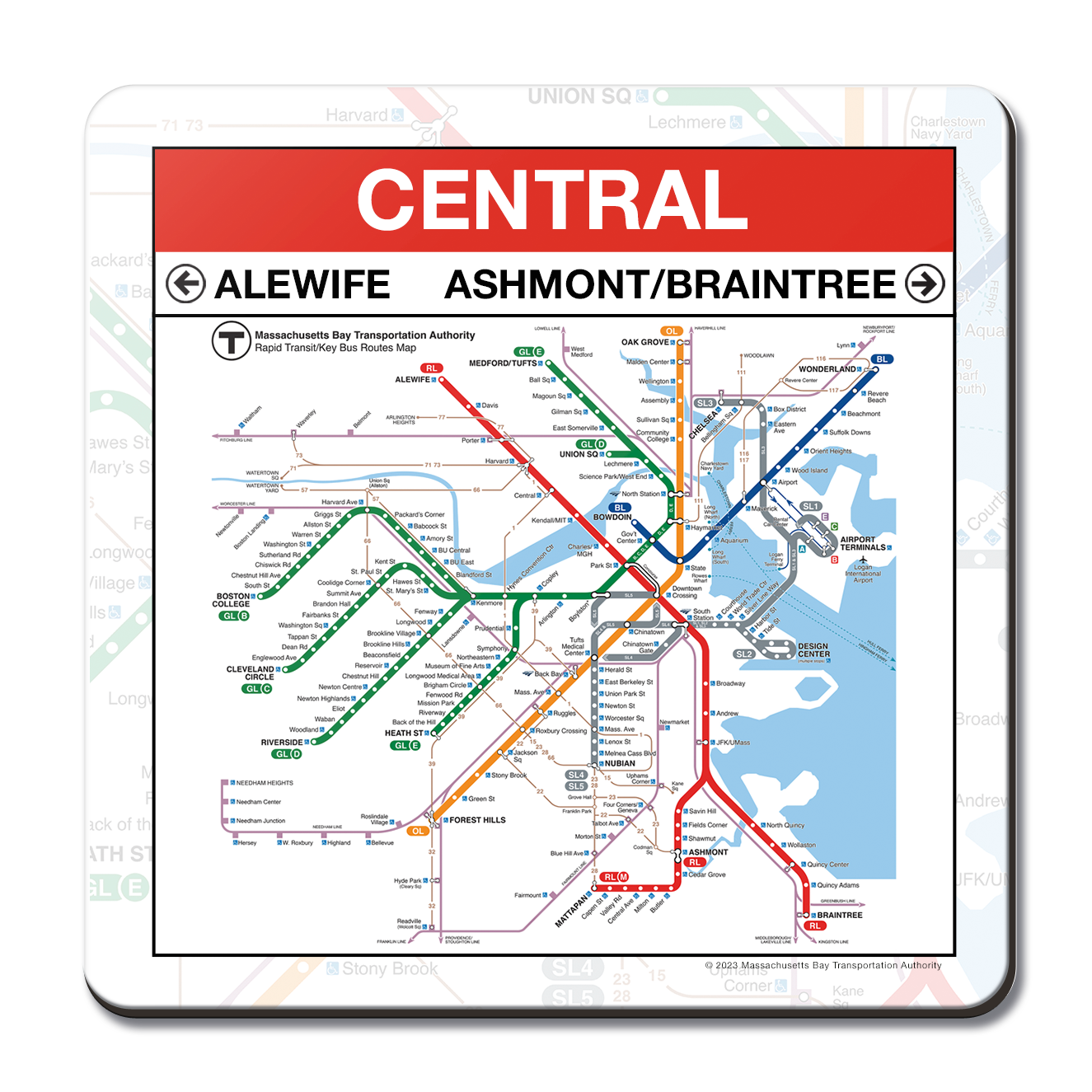 MBTA Central Red Line Station Coaster – MBTAgifts