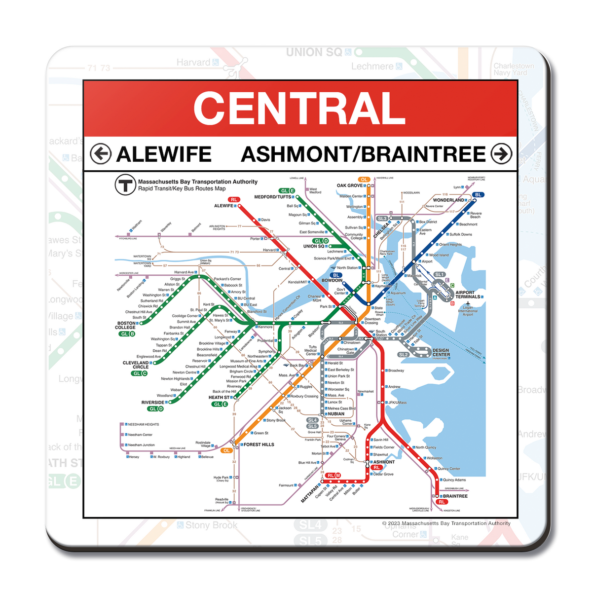 Central Red Line MBTA Central Red Line Station Coaster – MBTAgifts