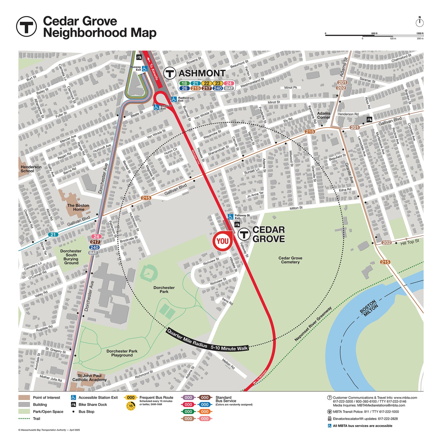 MBTA Cedar Grove Station Neighborhood Map (Apr. 2025)