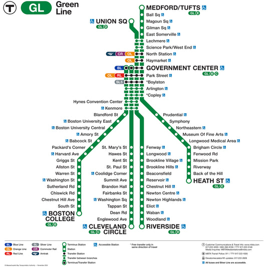 2025 MBTA Green Line Map (Station Wall Panel Format)