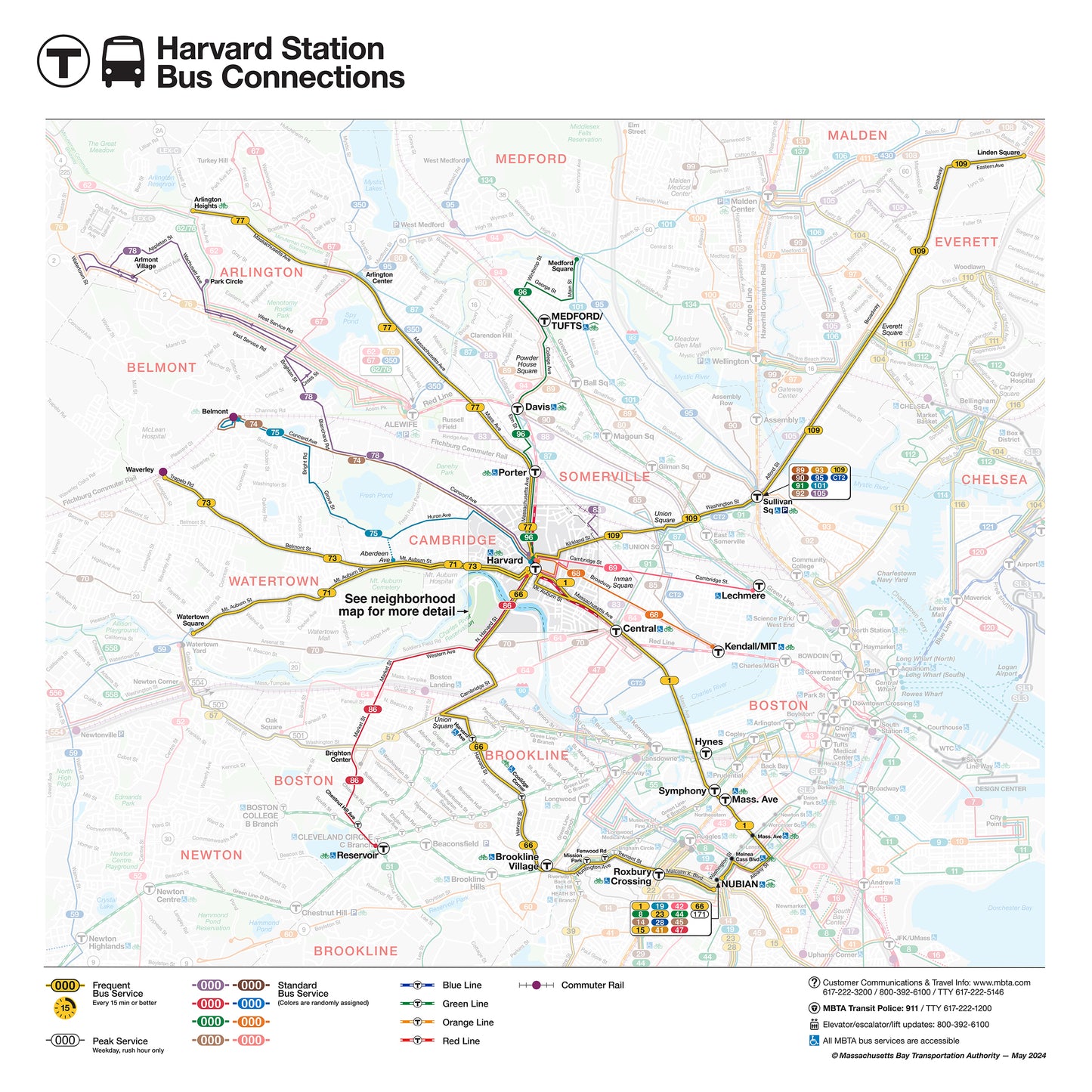 MBTA Harvard Station Bus Connections Map (May 2024)