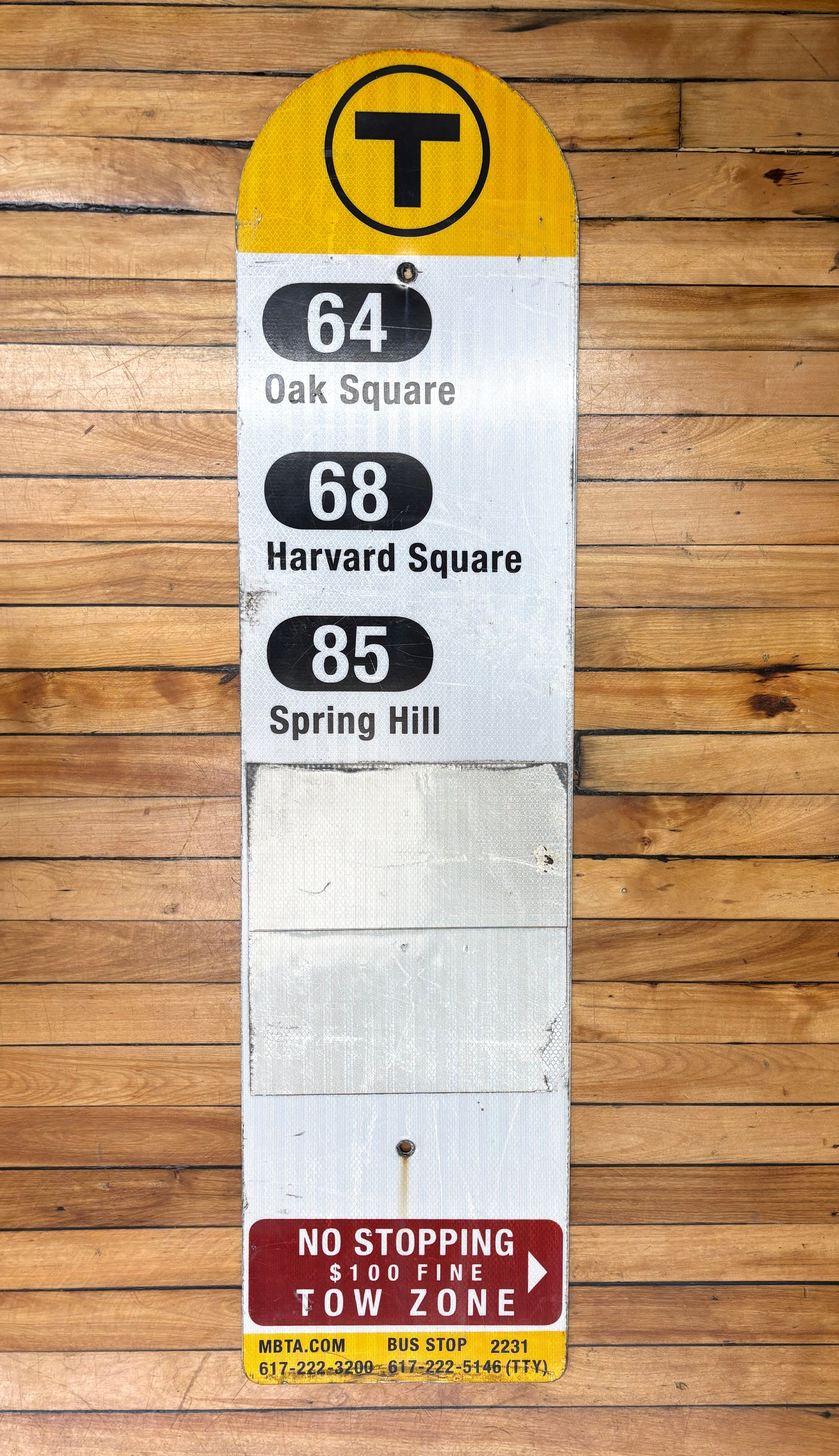 Decommissioned MBTA Bus Stop Sign: 64; 68; 85
