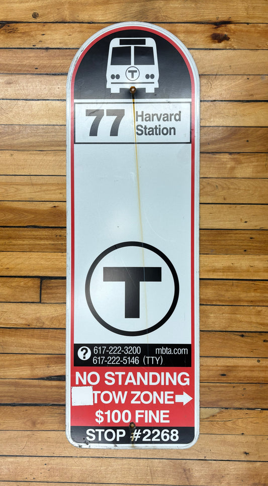 Decommissioned MBTA Bus Stop Sign: 77 Harvard Station (2268)