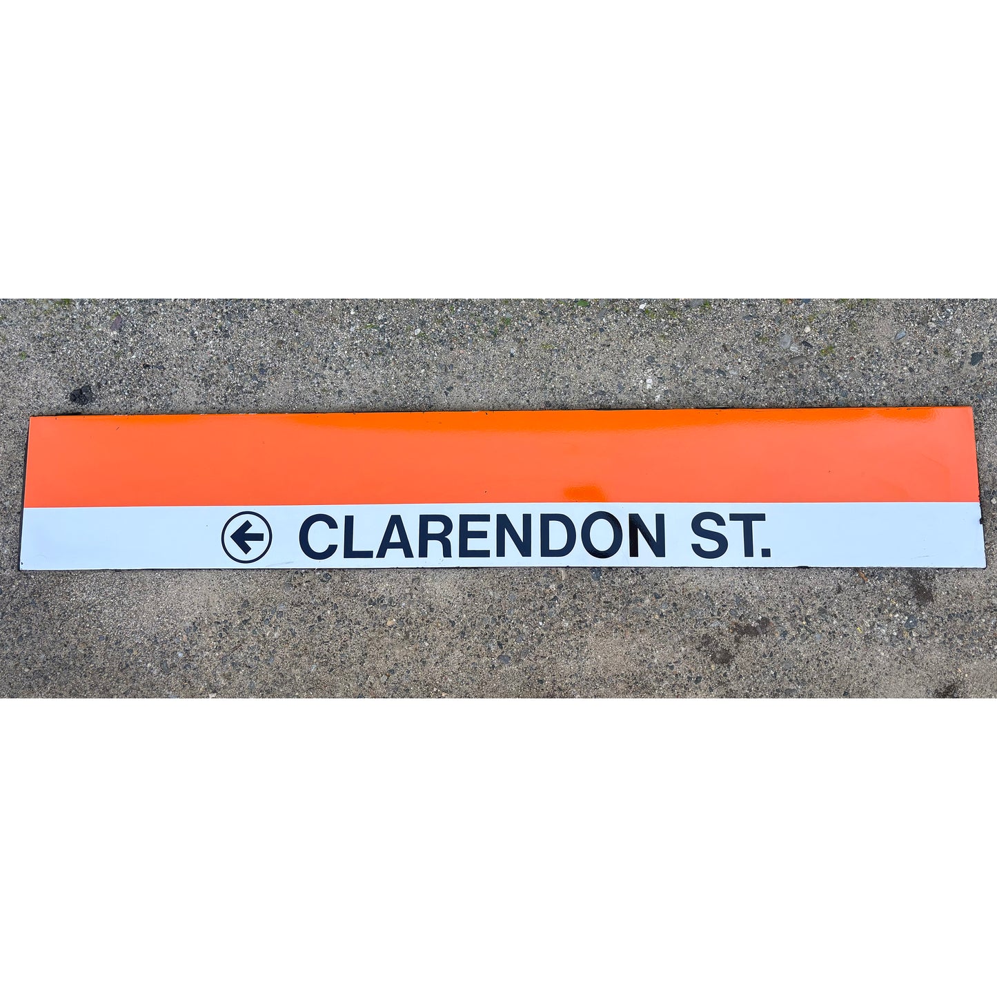 Decommissioned MBTA Sign: <- CLARENDON ST. (Back Bay Station)