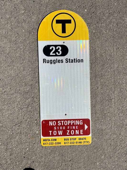 Decommissioned MBTA Bus Stop Signs: 23 Ruggles; 29 Jackson Sq or Ruggles