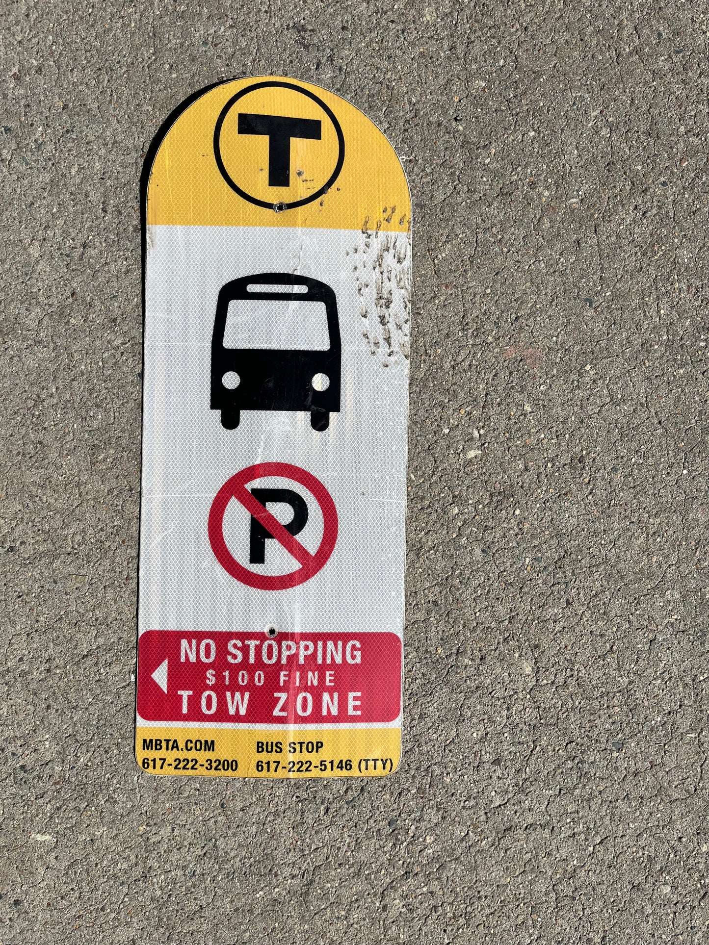Decommissioned MBTA Bus Stop Signs: Bus Icon with No Parking
