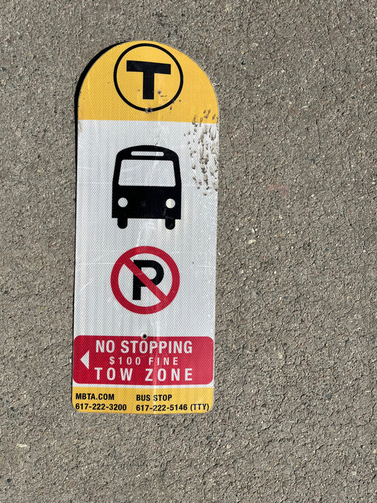 Decommissioned MBTA Bus Stop Signs: Bus Icon with No Parking