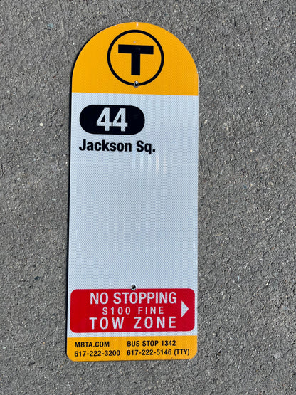 Decommissioned MBTA Bus Stop Signs: 44 Jackson Square; 44 Ruggles