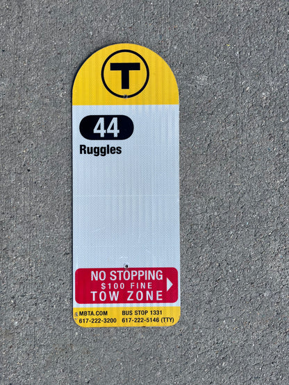 Decommissioned MBTA Bus Stop Signs: 44 Jackson Square; 44 Ruggles