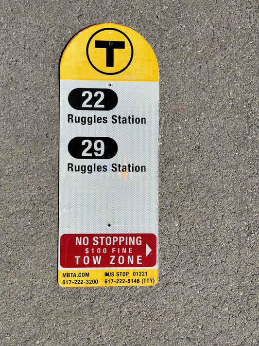 Decommissioned MBTA Bus Stop Signs: 22 Ruggles; 29 Jackson Sq or Ruggles